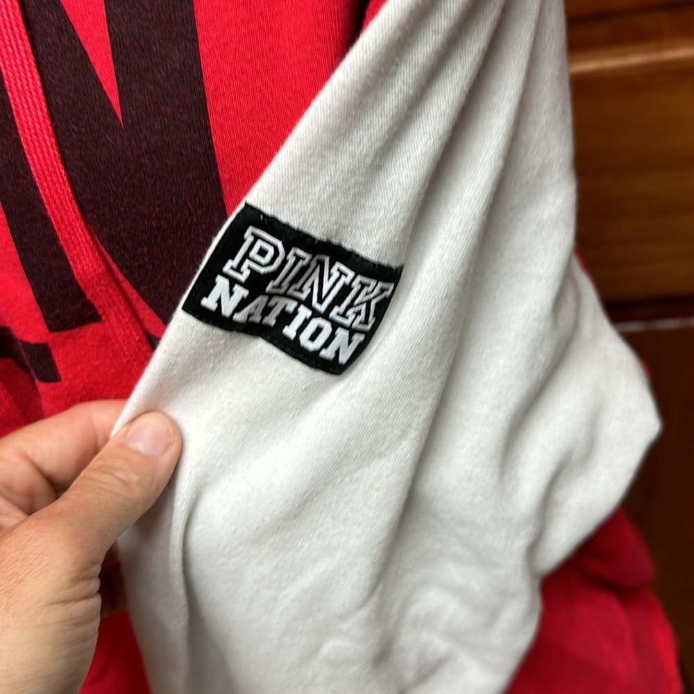 Victoria's Secret Pink Nation Womens White Red Cropped Pullover Hoodie - Picture 3 of 7